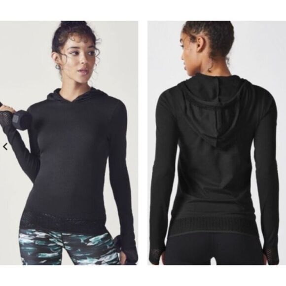 NWT Fabletics Black Megan Seamless Pullover Hoodie Medium - Picture 1 of 9